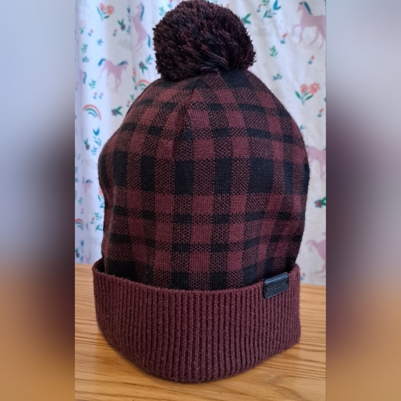NWOT Y2K Coach Burgundy Plaid Wool Blend Prep Casual Winter Snow Beanie Hat Cap main image 5